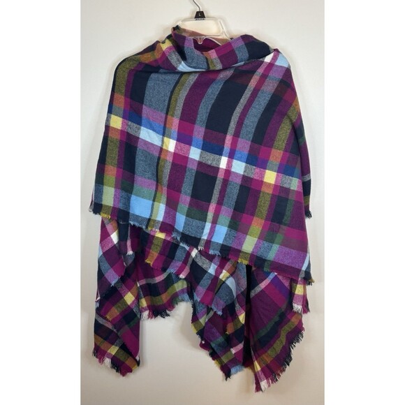 SOFT SURROUNDINGS Oodles Colorful Plaid Fringe Hem Shawl One Size Topper Wrap - Picture 5 of 6